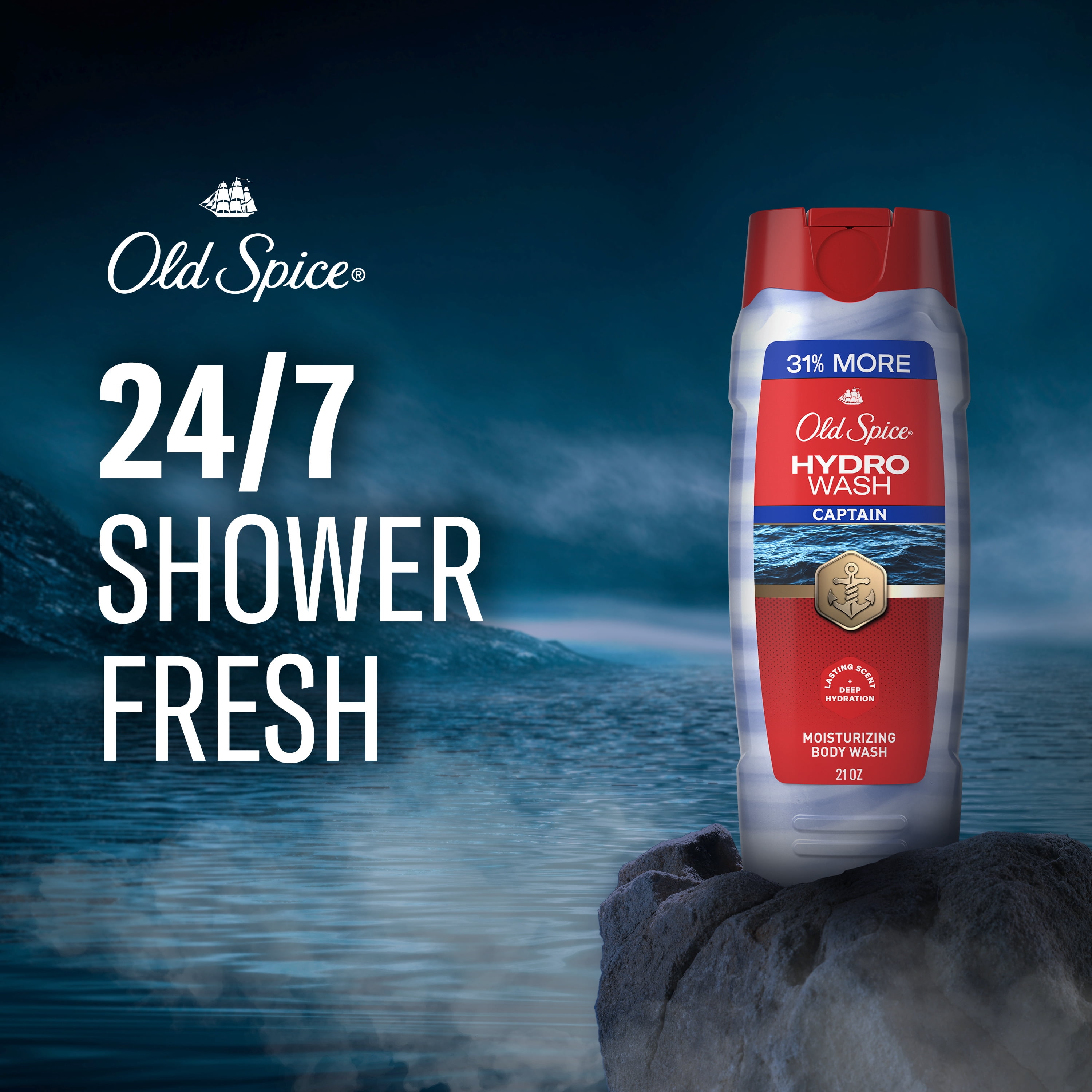 Old Spice Men's Body Wash Moisturizing Hydro Wash, Captain Scent, 21 oz