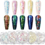 Born Pretty Nail Confetti Powder Chameleon Flakes Paillette Chrome Nail Powder Irregular Nail Art Glitter Sequins Flakes 5 Jars