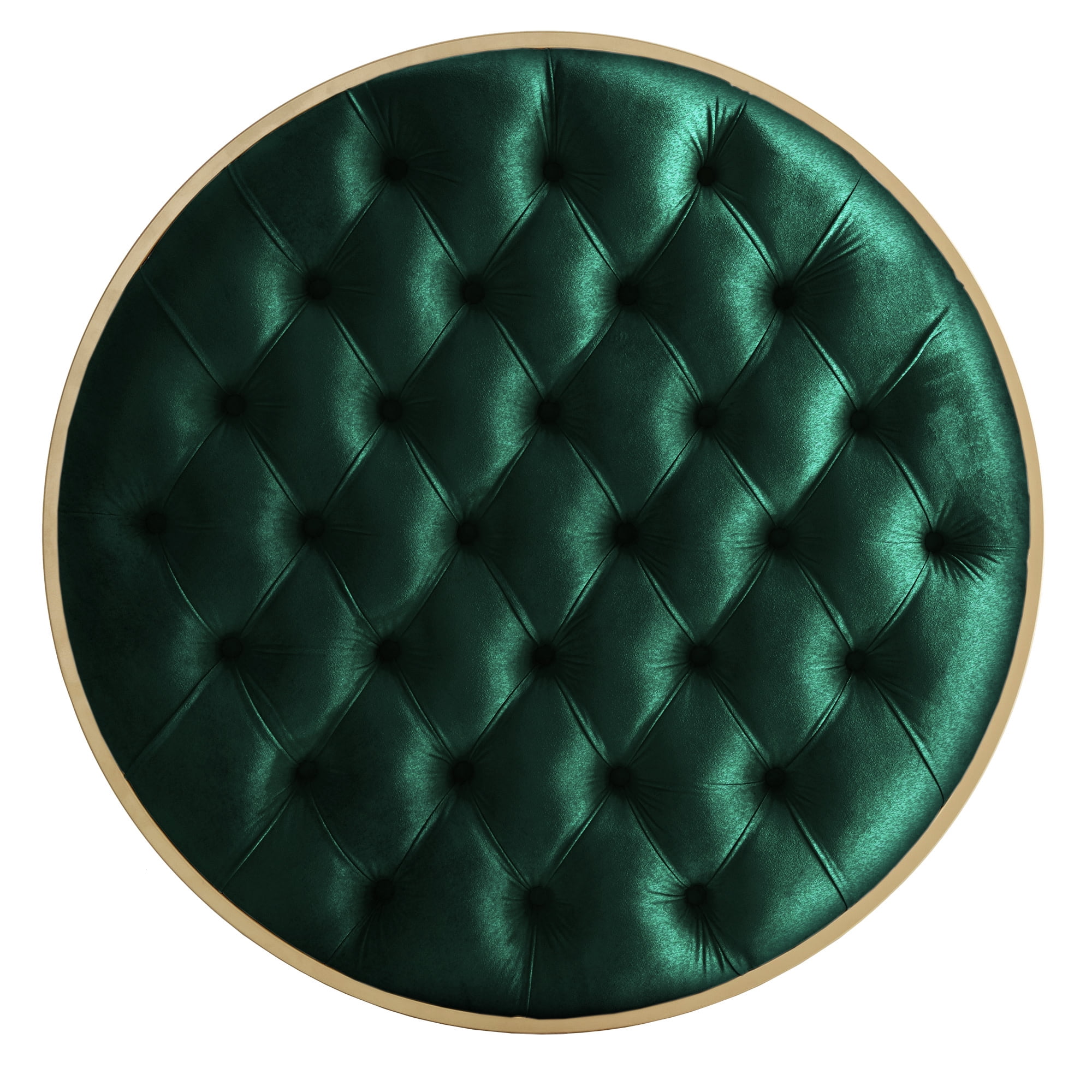 Weston Home Oddie Gold Finish Velvet Button Tufted Round Ottoman, Dark Green