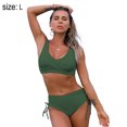 thumbnail image 2 of Traje de baño de 2 piezas con parte delantera torcida y espalda de bikini de talle alto para mujer - Verde, 2 of 6