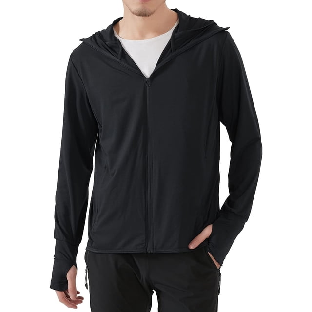 Locachy Veste à Capuche Légère pour Hommes UPF 50+ Protection Solaire Extérieure à Fermeture Éclair Complète Manches Longues pour la Pêche Randonnée Performance