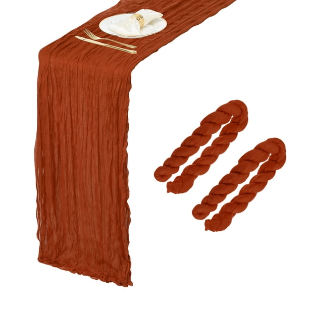 2 Paquetes de Caminos de Mesa de Gasa Color Rojo Óxido 35.4" x 118" para Bodas y Fiestas, (10 Pies)
