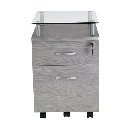 Techni Mobili Rolling File Cabinet with Glass Top,