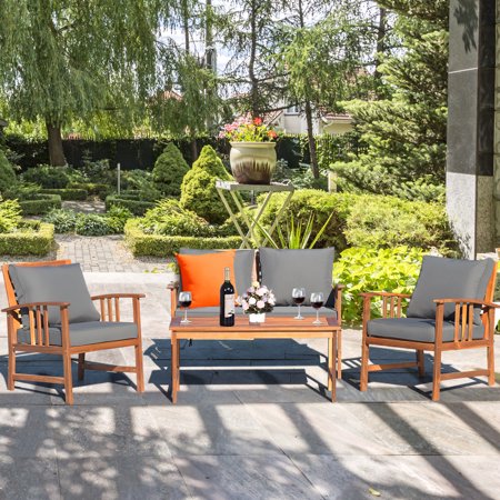 Costway 4pcs Wooden Patio Furniture Set Table Sofa Chair Cushioned Garden New Walmart Canada