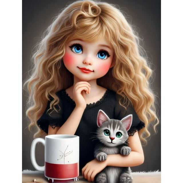 Princess Cat Fantasy 5D Diamond Embroidery Kits DIY Art Mosaic Rhinestone Decoration, 30*40cm, Frame not included.,6299