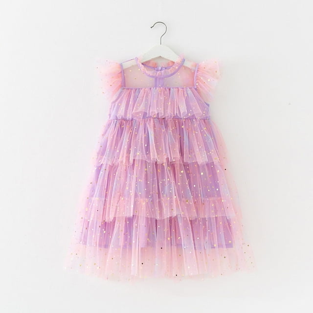 Robes pour Fille, Robe en Tulle Sans Manches à Volants pour Filles, Robe d'Été, Robes Soleil, Robes pour Bébé 5-6 Ans
