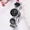 thumbnail image 2 of Reloj de cuarzo informal con esfera redonda y correa de punto redondo a la moda (negro plateado), 2 of 3