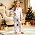 thumbnail image 2 of Gubotare Girls Christmas Pajamas in Satin with Button Down Front and Long Sleeve Holiday Loungewear Set Size 13-14,White, 2 of 7