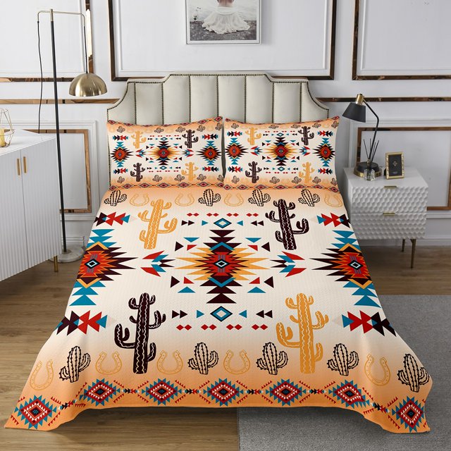 Erosebridal Western Aztec Coverlet Set Twin, Mandala Boho Bedding Set, Tribal Geometry Decor 2pcs
