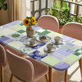thumbnail image 3 of Spring Floral Checkered Table Cloths for 4 Foot Rectangle Tables, Sage Green Purple Buffalo Plaid Patio Waterproof Elastic Fitted Tablecloths, Washable Rectangular Table Cover for Camping, 3 of 8