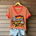 thumbnail image 1 of Women's Football Graphic T-Shirt, Women's V-Neck Short Sleeve Letter Print T-Shirt for Casual Summer for Soccer Tournament 2026 Orange Size: M, 1 of 5
