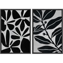 IDEA4WALL Framed Canvas Print Wall Art Set Black Wildflowers Illustration Fine Art Decorative Bohemian Minimalist Floral Botanical Artwork for Living Room, Bedroom, Office - Black 24"x36"x2