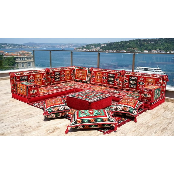 Red Corner Folding Sofa Bed, Arabic Floor Couch, Foldable Couch, Floor Sofa, Full Size Futon, Diwan Sofa, Turkish Sofa Seating, Sofa Bed