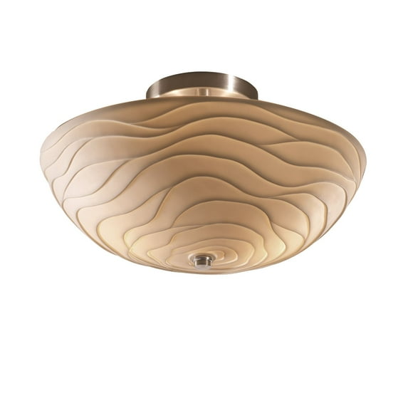 Justice Designs Porcelina 14" Round Bowl Semi-Flush - Brushed Nickel - PNA-9690-35-WAVE-NCKL