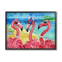 Stupell Industries Flamingo Friends Tropical Island Coast Graphic Art Black Framed Art Print Wall Art, Design by Paul Brent