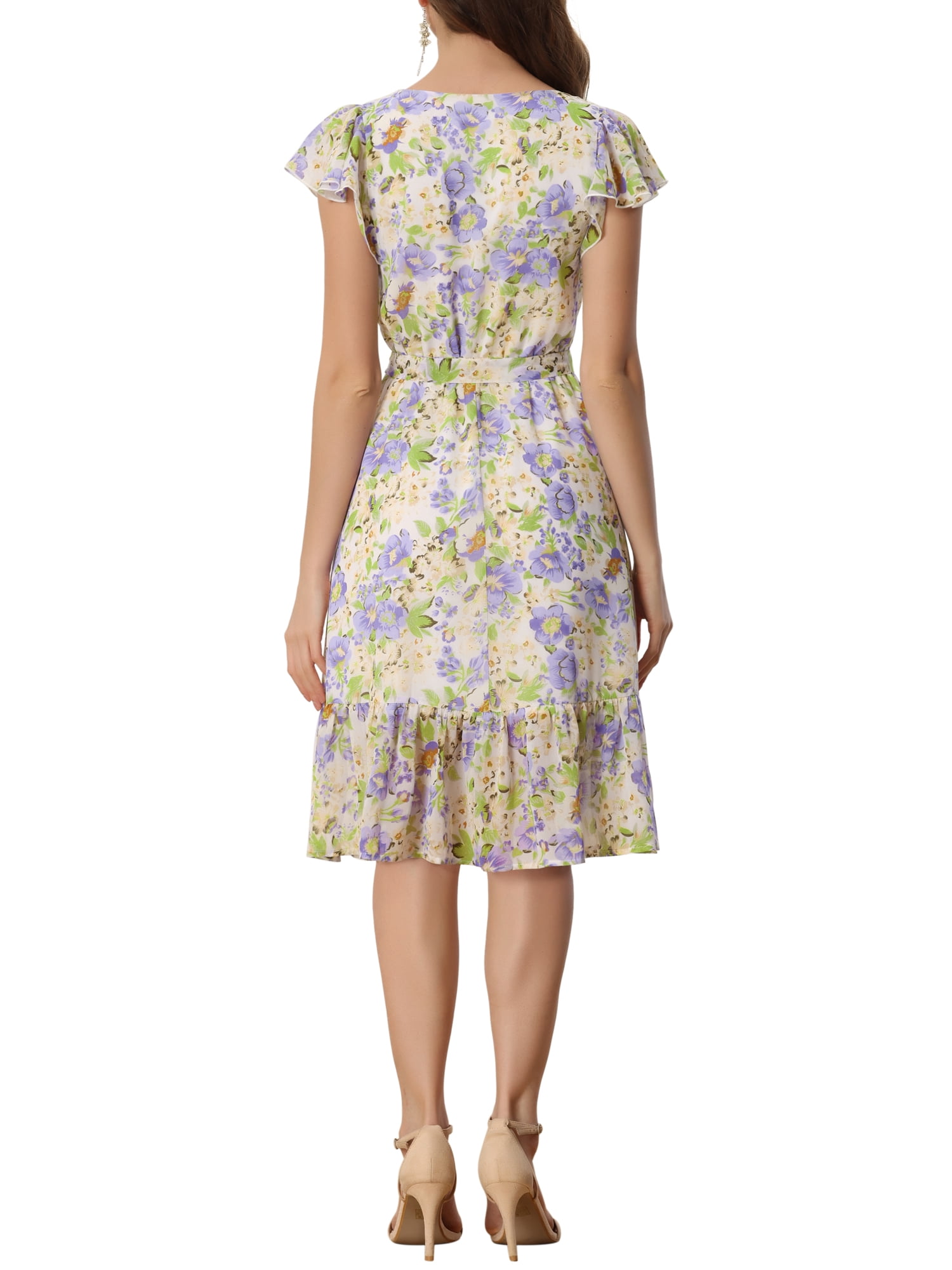 DARING DIVA Square Neck Flutter Sleeve A-Line Midi Dress XL Light Purple