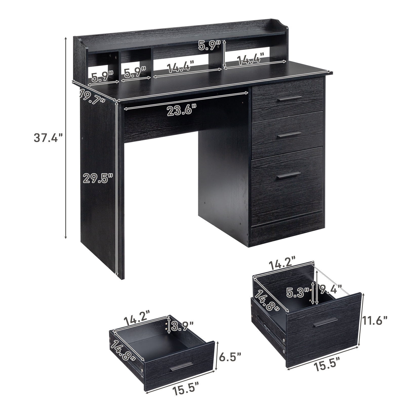 Ktaxon Wood Computer Desk Office Laptop PC Work Table, Writing Desk with 3 Drawers File Cabinet for Letter Size,Black