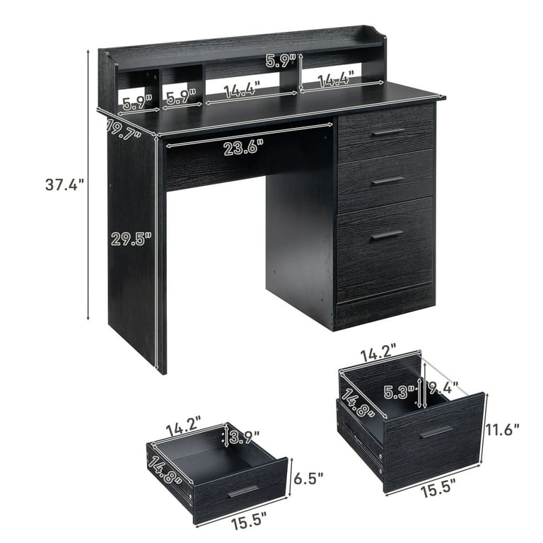 Ktaxon wood computer desk office black laptop 2024 pc work table home drawer & keyboard tray