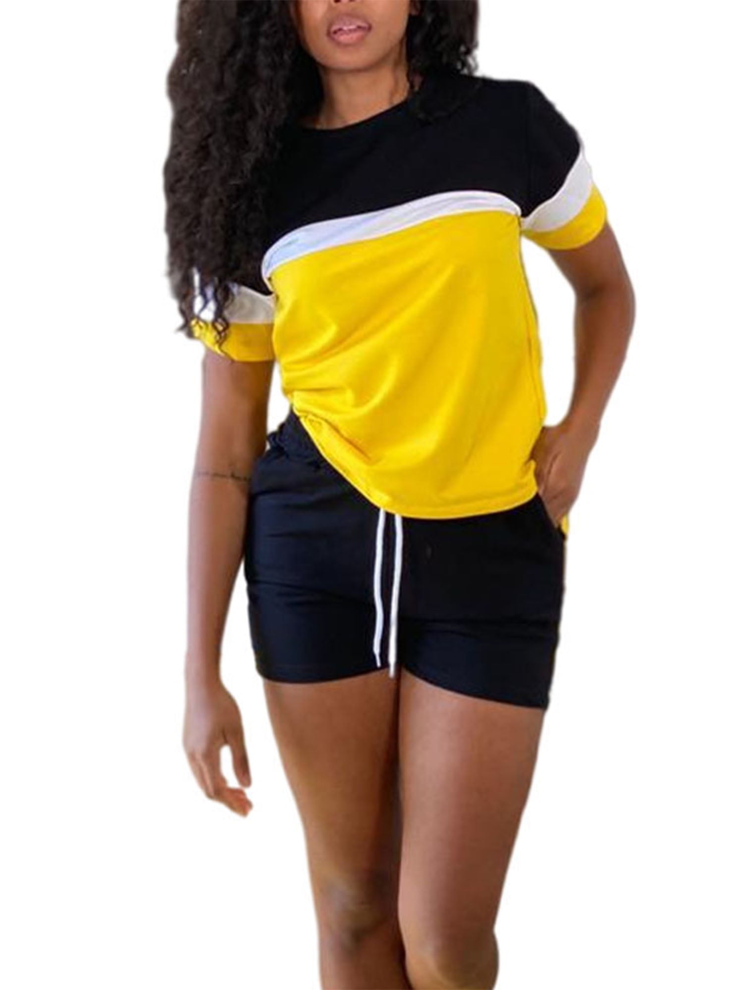 Women 2 Piece Shorts Outfit Set Size Set Workout Casual Tops S-3XL Pajamas T-Shirt Sets Tracksuit Biker s Shorts Loungewear Sport