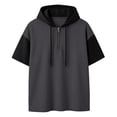 thumbnail image 4 of Tfken Men Tshirts For Summer Hooded Patchwork Short Sleeve Drawstring Tops With Zipper Casual Daily Wear Male Soft Shirts Black, 4 of 4