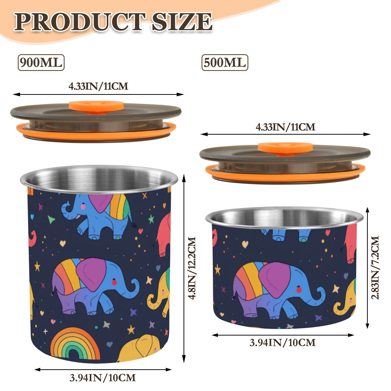 Elephant Cartoon Airtight Coffee Bean Canister 30oz Food Storage Containers with Lids For Gournd, Tea, Sugar, Flour, Rice, Cereal, Candy Cookie Jar