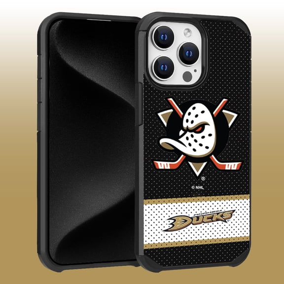 Apple iPhone 15 Pro Max (6.7) - NHL Licensed Anaheim Ducks Team Logo on Jersey Textured Dual Layer Case