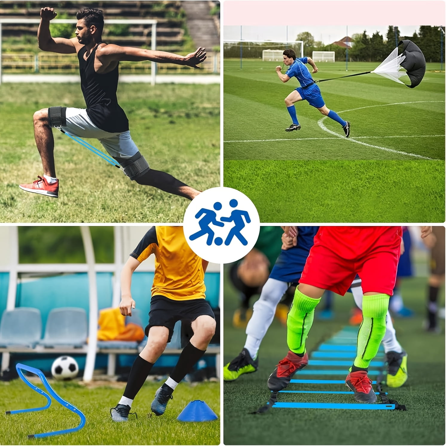 Agility Training Equipment, Football Training Equipment Includes 20FT Agility Ladder, 4 Adjustable Agility Hurdles, 12 Football Cones, Parachute, for Training Soccer Basketball Athletes