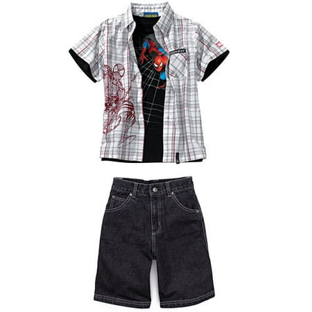 Little Boys' 3 Piece Spider-Man Denim Shorts Set
