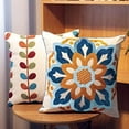 thumbnail image 4 of Boho Pillow Covers, Decorative Pillowcase, Square Embroidery Throw Pillows Cushion Set for Sofa Couch Bed Bench Living Room, Modern Plant Floral Pattern, 18 x18 inch (Sunflower), 4 of 6