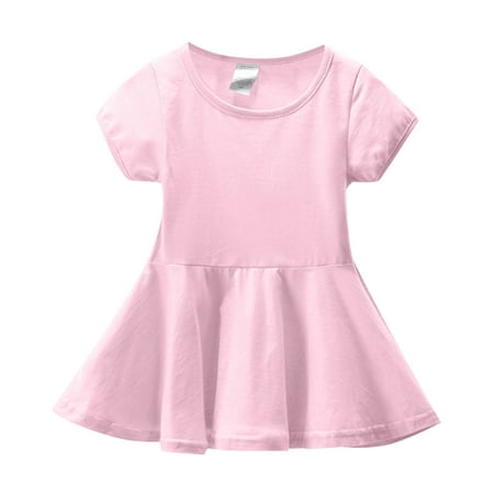 

Rovga Kids Girls Baby Toddler Bodysuits Summer Girl Solid Color Crewneck Short Sleeve A Line Knee Length Dress Casual Home Outing Suitable