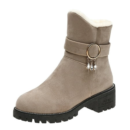 

ZIZOCWA Women Shors Size 10 Boots For Women Wide Calf Fashion Winter Women Snow Boots Thick Heel Medium Heel Non Slip Sole Solid Color Plush Comfortable Suede Leather Side Zipper Rhinestone Womens Lo