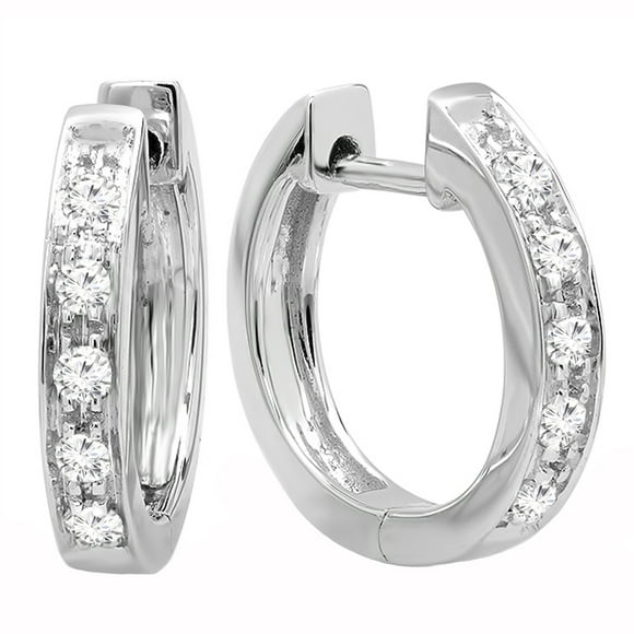 Dazzlingrock Collection 0.12 Carat (ctw) Round Lab Grown White Diamond Ladies Huggie Hoop Earrings, 10K White Gold