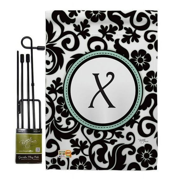 Breeze Decor BD-SB-GS-130076-IP-BO-D-US09-BD 13 x 18.5 in. Damask X Initial Interests Simply Beauty Impressions Decorative Vertical Double Sided Garden Flag Set with Banner Pole