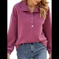 thumbnail image 2 of Sudadera Tipo Túnica de Larga Holgada para Mujer, Cuello Abotonado, Color Liso, para Invierno Oscuro S, 2 of 7