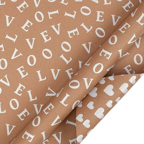 Todaioua Brown Wrapping Paper, Heart Wedding Wrapping Paper Love Gift Wrap with Mr & Mrs Design for Bridal Shower Anniversary Engagement Valentine's Day Birthday