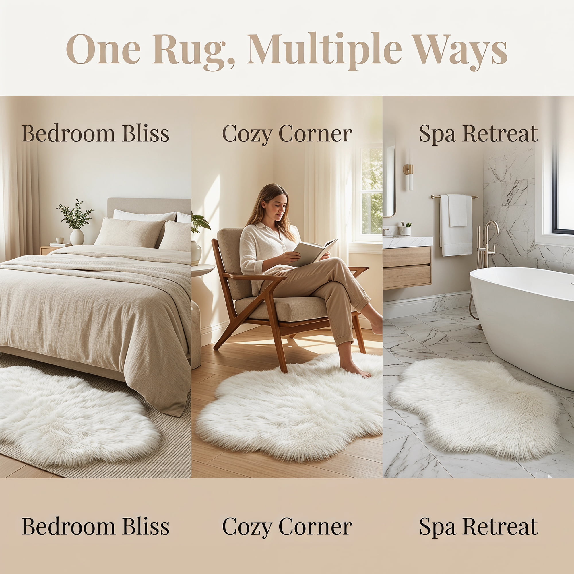 Unique Bargains Soft Shaggy Area Rug Washable Fluffy Bedroom Rug Non Slip 35" x 24" White