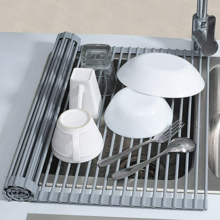 Over Sink Dish Drying Rack- Foldable Roll Up Dish Drying Rack- Portable  Drying Rack for Kitchen Sink- Durable Dish Drainer- Space-Saver Kitchen and