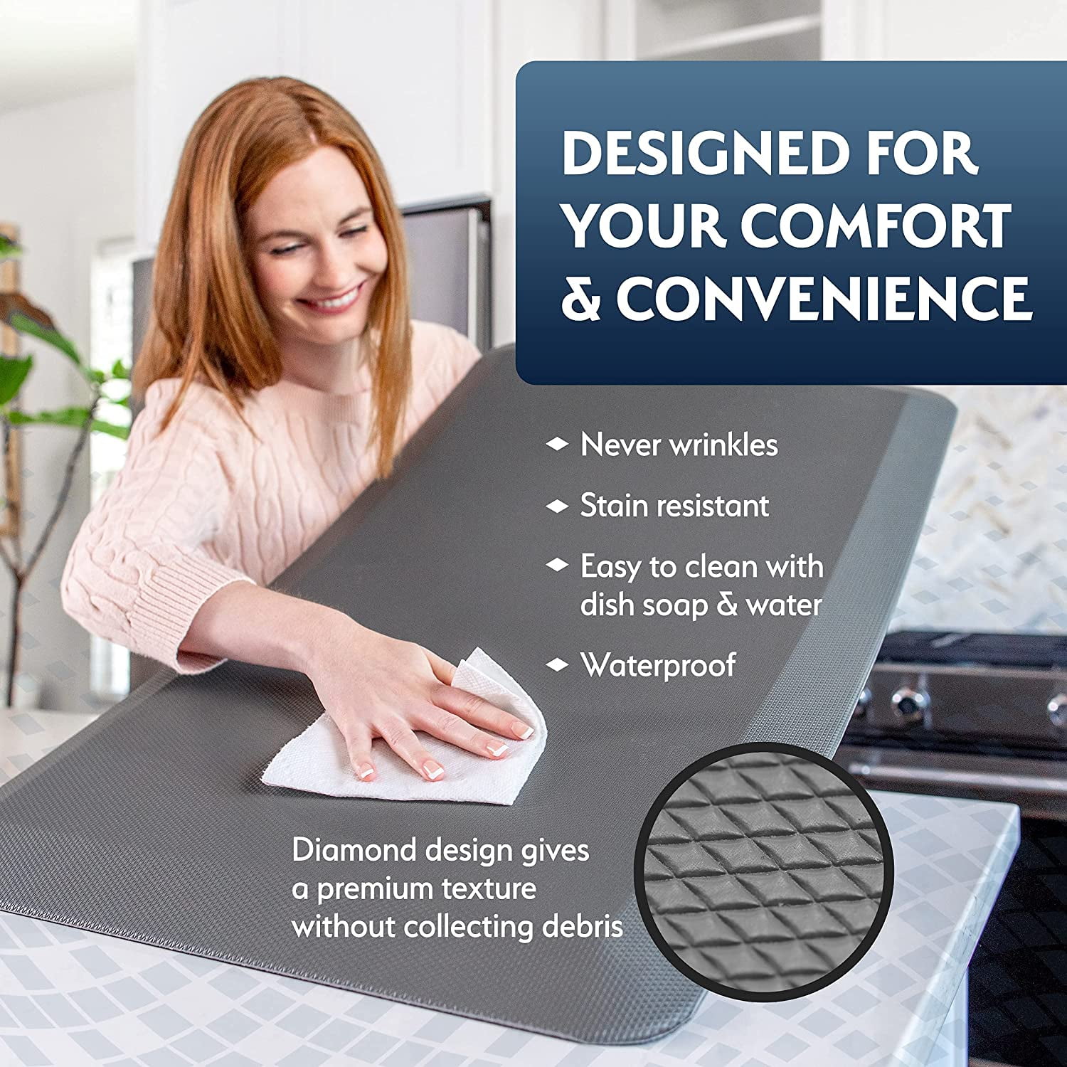 Sky Solutions Anti Fatigue Mat 24x70x3/4-Inch, Blue Diamond Padded Pad For Office Office & Garage Non Slip Foam Cushion For Standing Desk Cushioned Comfort Floor Mats For Kitchen