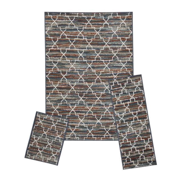 Achim CAPRI3P404 Capri Rug Set - Crosshatch Spice Grey - 3 Piece