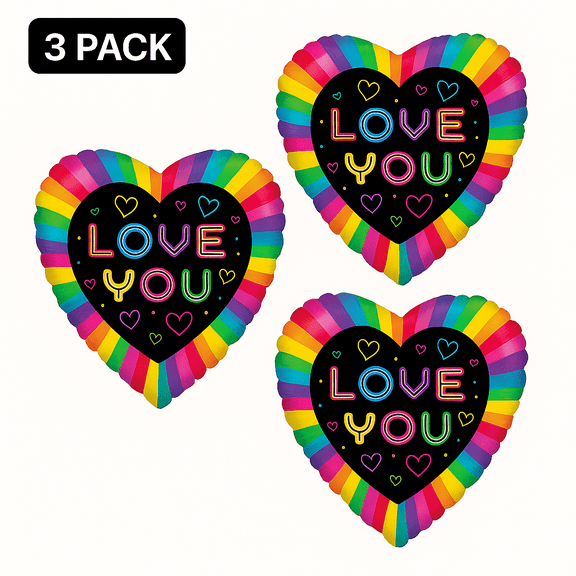 Rainbow Heart Foil Balloons "Love You" 3-Pack Party Decor balloons