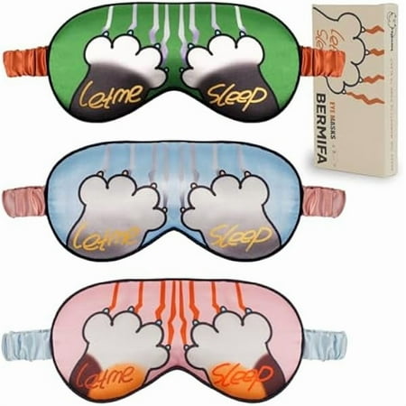 wonima10 Sleep Masks, 3 Packs Silky Satin Eye Masks for Sleeping,Effective Light Blocking Blindfold for Men Women, Cute Cat Paw Design, with No-Pressure Elastic Strap