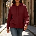 thumbnail image 2 of Cmfcve Fall Pullover Hoodies for Women Side Slit Casual Drawstring Hooded Sweatshirts Long Sleeve Tunic Shirts, 2 of 9