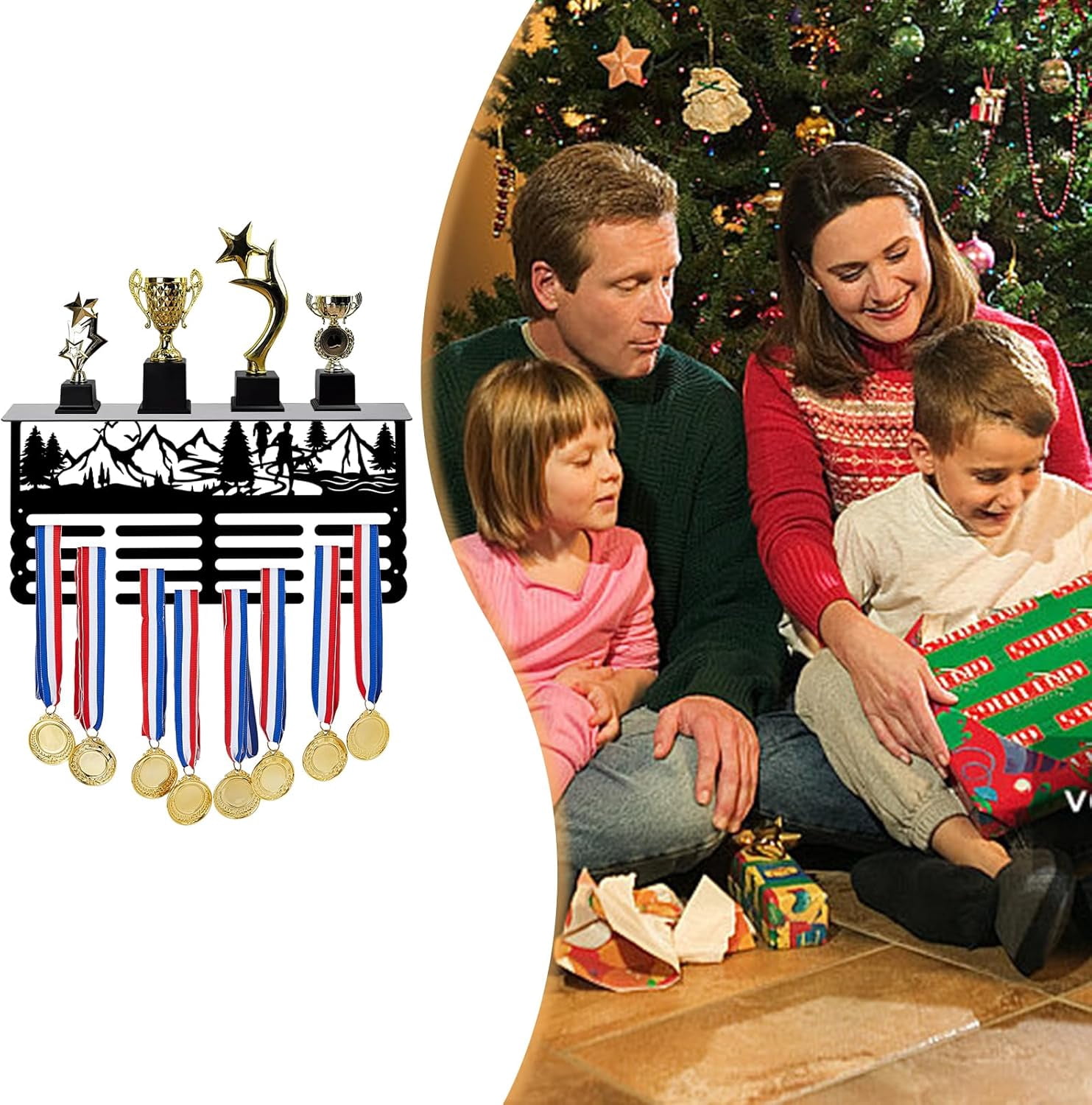 Running Medal Trophy Hanger Rack Mountain Run Medal Holder Display with Trophy Shelf Metal Medal Hanger Display with Shelf Stand for Running Awards Storage Athletes Gifts