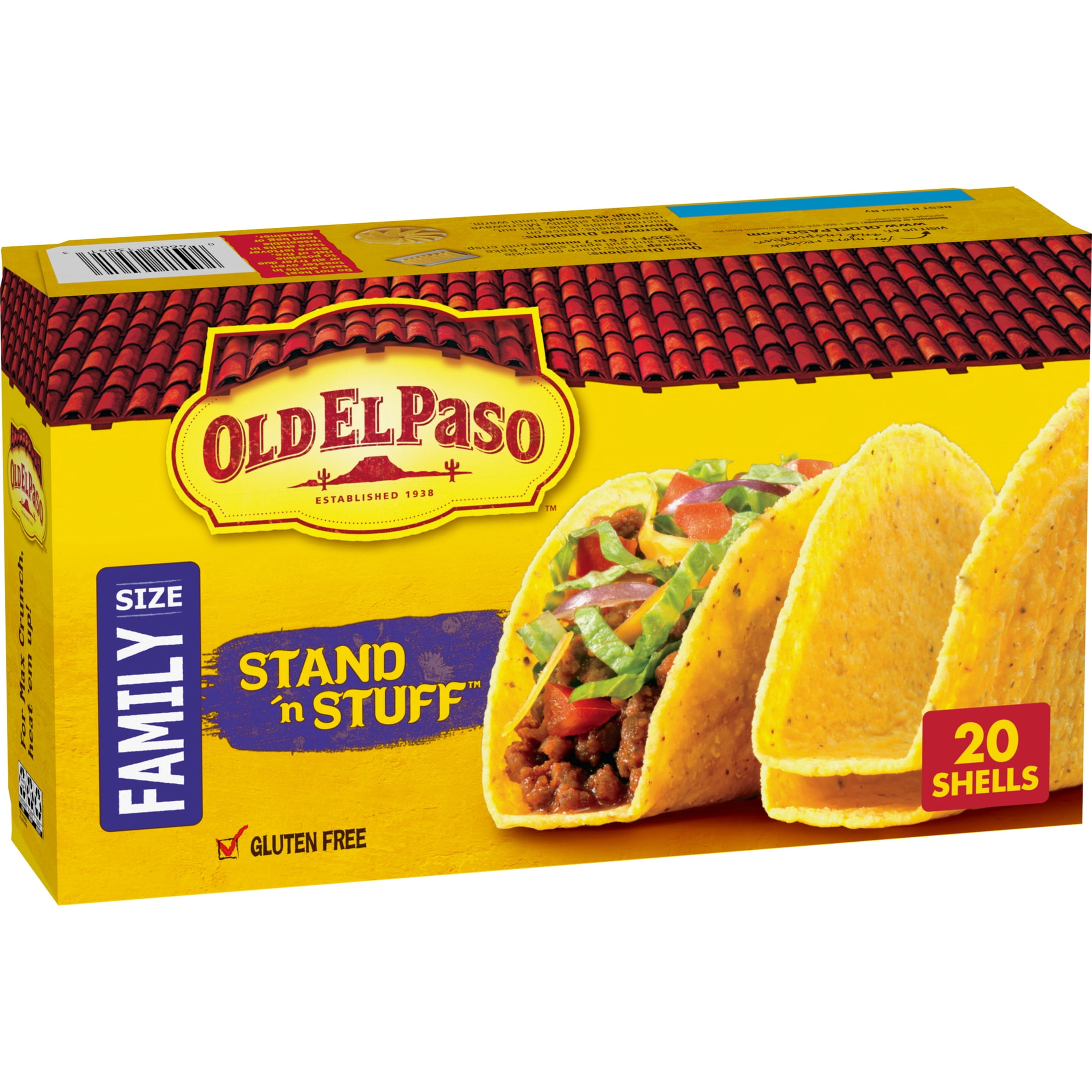(3 pack) Old El Paso Gluten Free Stand 'N Stuff Taco Shells, Family Size (20 Taco Shells)