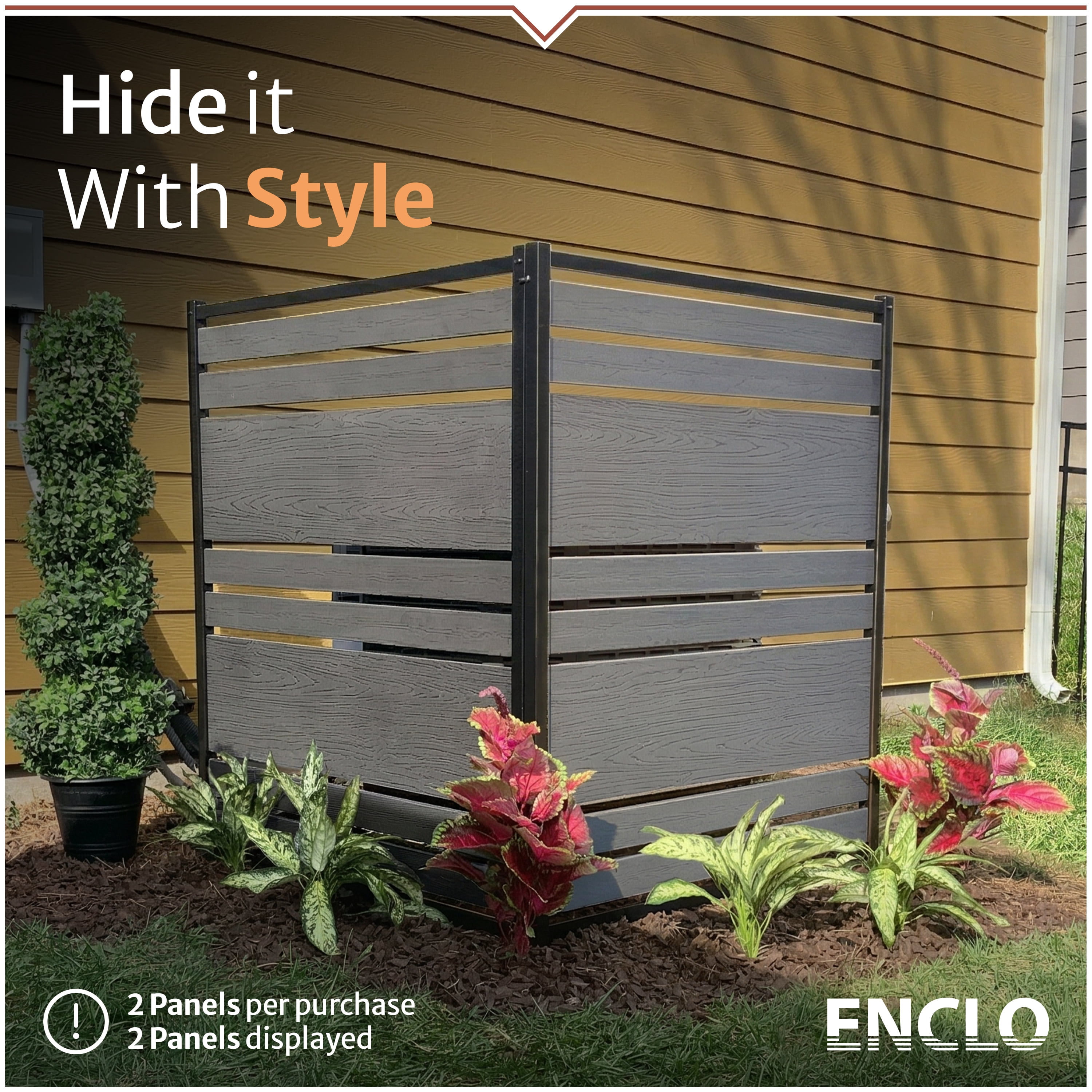 48in H x 40in W (2 Panels) No Dig Enclo Vienna Charcoal Color Privacy Screen, Outdoor Vinyl Privacy Fence Panel, Privacy Wall for Trash Cans & Air Conditioner Fence, Patio Privacy Screen, EC18018