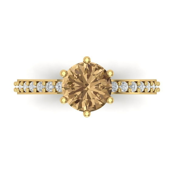 Clara Pucci 14K Yellow Gold 1.71ct Champagne Solitaire with Accents Ring
