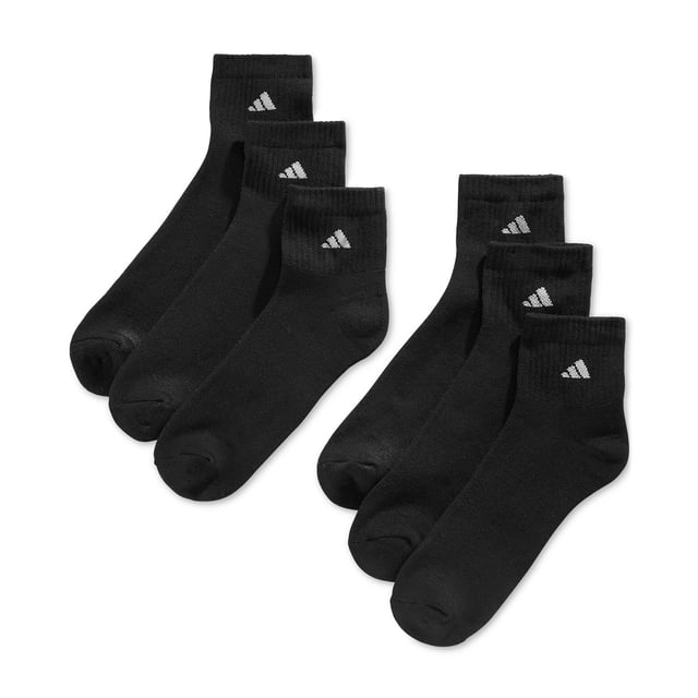 Calcetines Adidas Quarter Crew acolchados para hombre, paquete de 6, negros