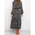 thumbnail image 5 of Topumt Women's Long Sleeve V Neck Leopard Print Ruffle Tiered Maxi Dress Tie Waist Boho Chiffon Flowy Long Dress, 5 of 5