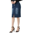 thumbnail image 4 of INSPIRE CHIC Mother's Day Women's Jean Skirts High Waist Front Slit Stretch A-Line Denim Midi Skirt M Dark Blue, 4 of 6