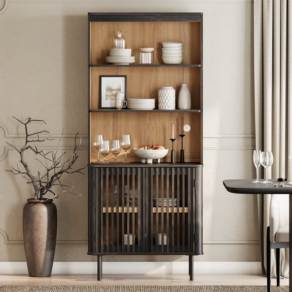 72.8" H X 31.5" W Kitchen Pantry Storage Cabinet, Push-to-open Door Kitchen Hutch With Adjustable Shelf, Black